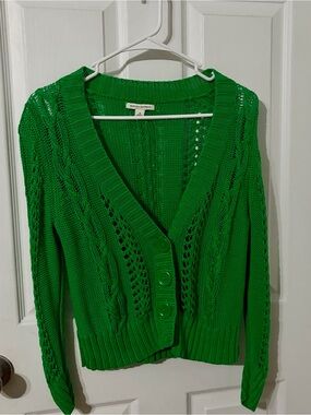 Banana Republic Green Cable Knit Cotton Cardigan Sweater Size S